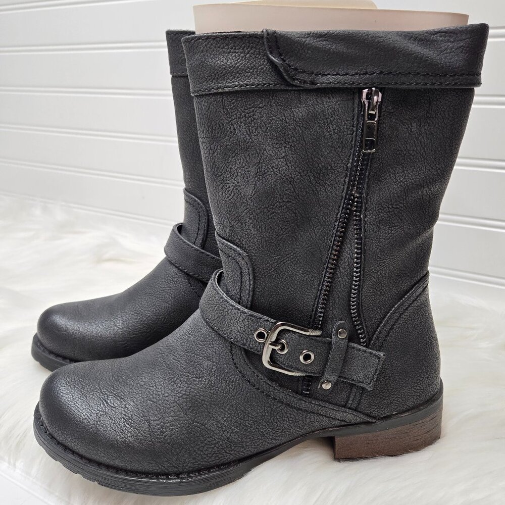 Luichiny Black Vegan Leather Moto Boots Women's "Mara Beth" Size 6 New In Box